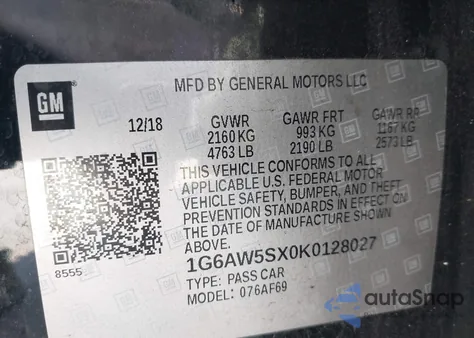 2019 Cadillac Cts Standard from USA, damaged, VIN 1G6AW5SX0K0128027